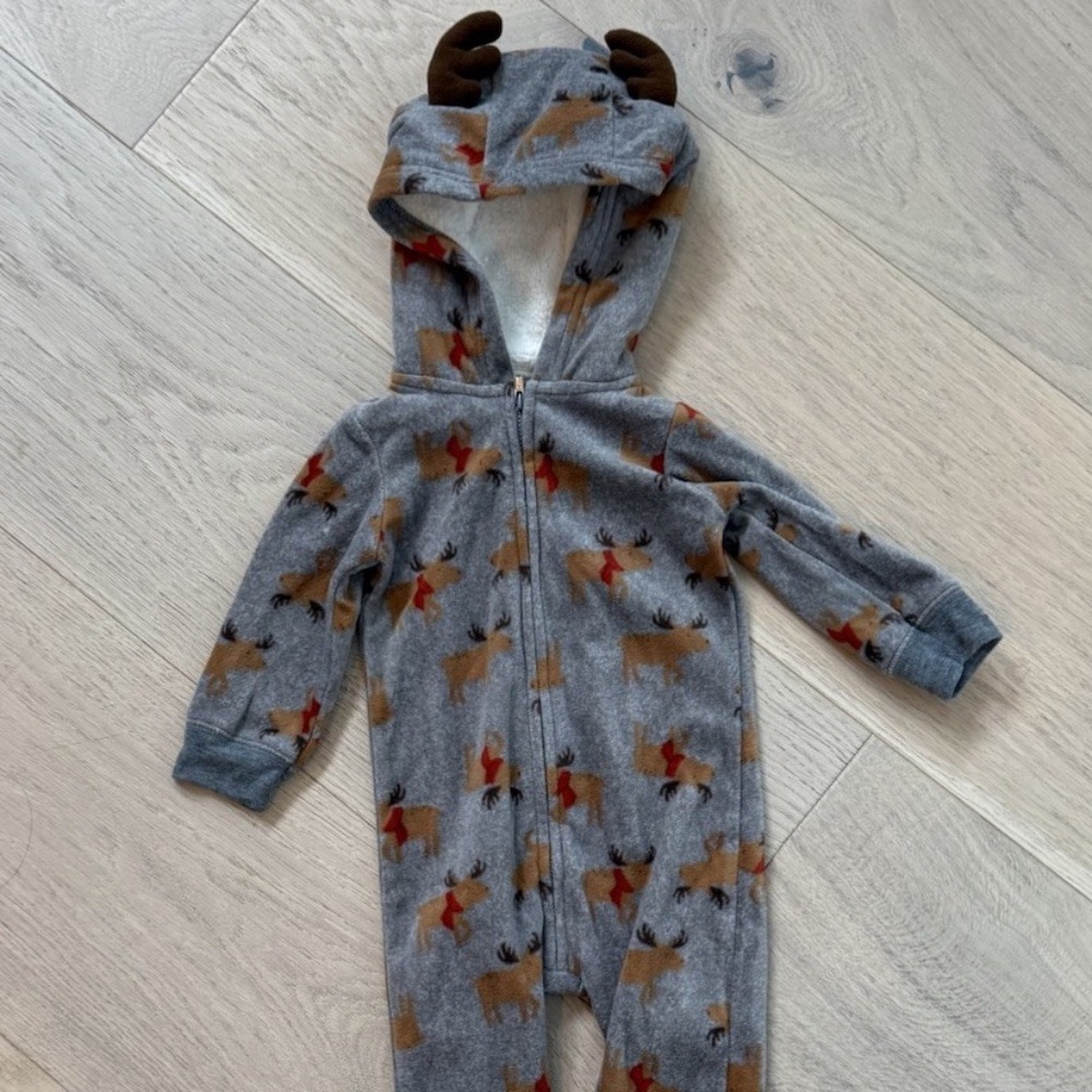 Just One You Made By Carter's Reindeer Fleece Hooded Cozy Pajamas or Romper 12M